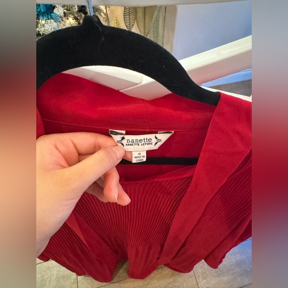 Nanette Lepore Red Pleated Dress with Tie Neck - Picture 5 of 7